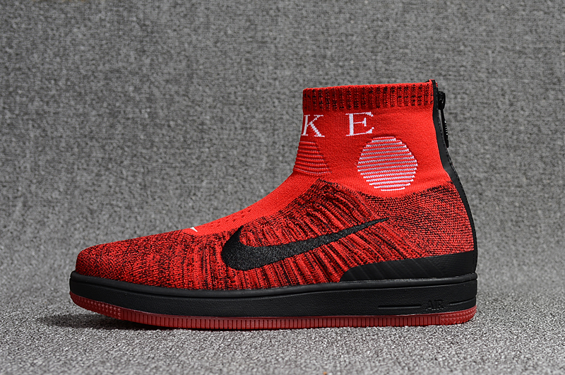 Nike Air Force 1 Mid Knit Zip Red Black Shoes - Click Image to Close